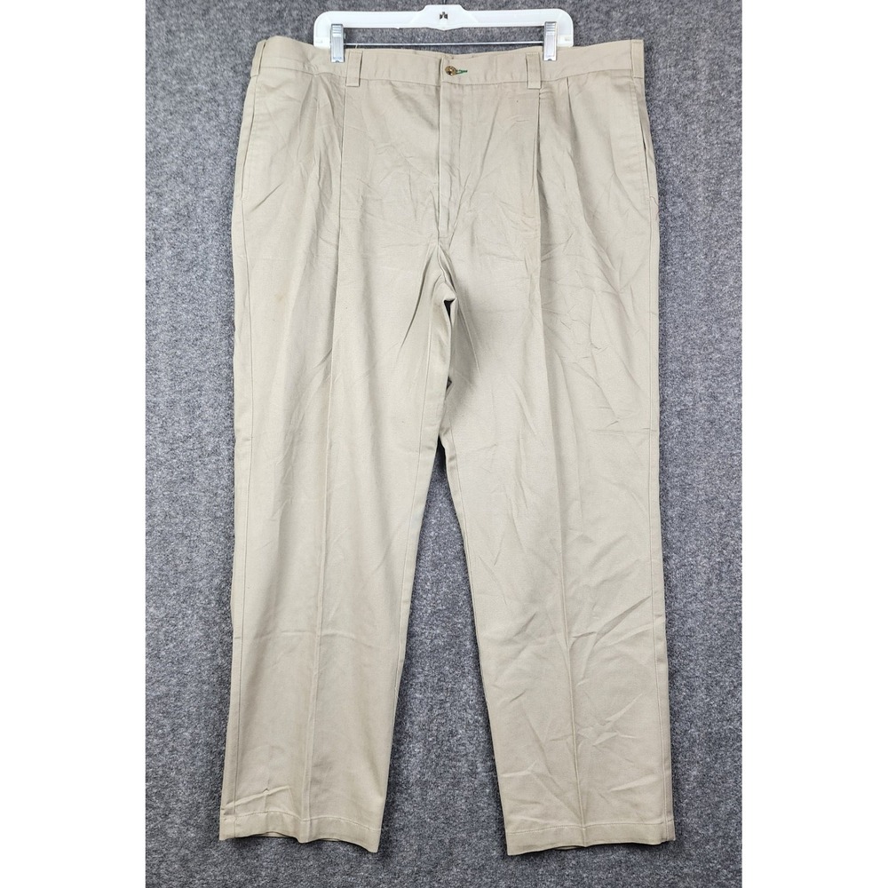 Tommy Hilfiger Pleated Chinos Mens 44x30 Khaki Tan Embroidered Crest Logo Pants